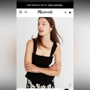 Madewell, Texture & Thread Smocked Peplum Tank Top, XS, black